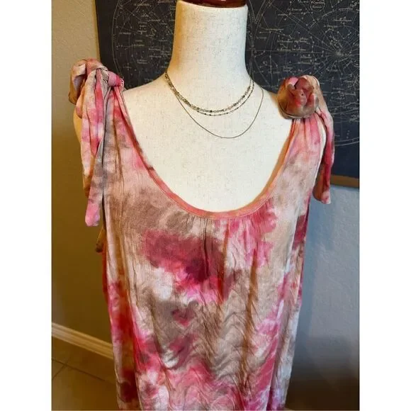 NWT Entro Tie Dye Sleeveless Rayon Lined Colorful Maxi Dress Women Size L - Picture 2 of 12